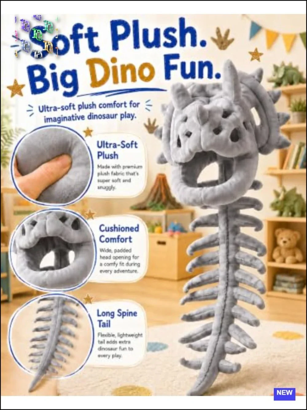 Kids Dinosaur Skeleton Costume Triceratops Plush Halloween Cosplay